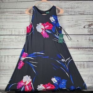 Lauren Ralph Lauren Women's Size 8 Floral Sleeveless Dress Black Blue MSRP $124